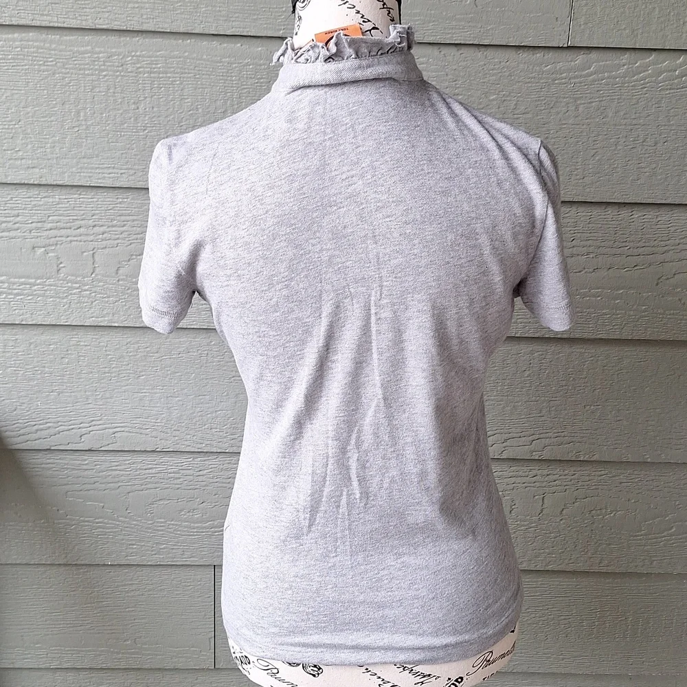 Tory Burch Lidia Ruffle Polo Tee GRAY Size Small - Picture 5 of 11